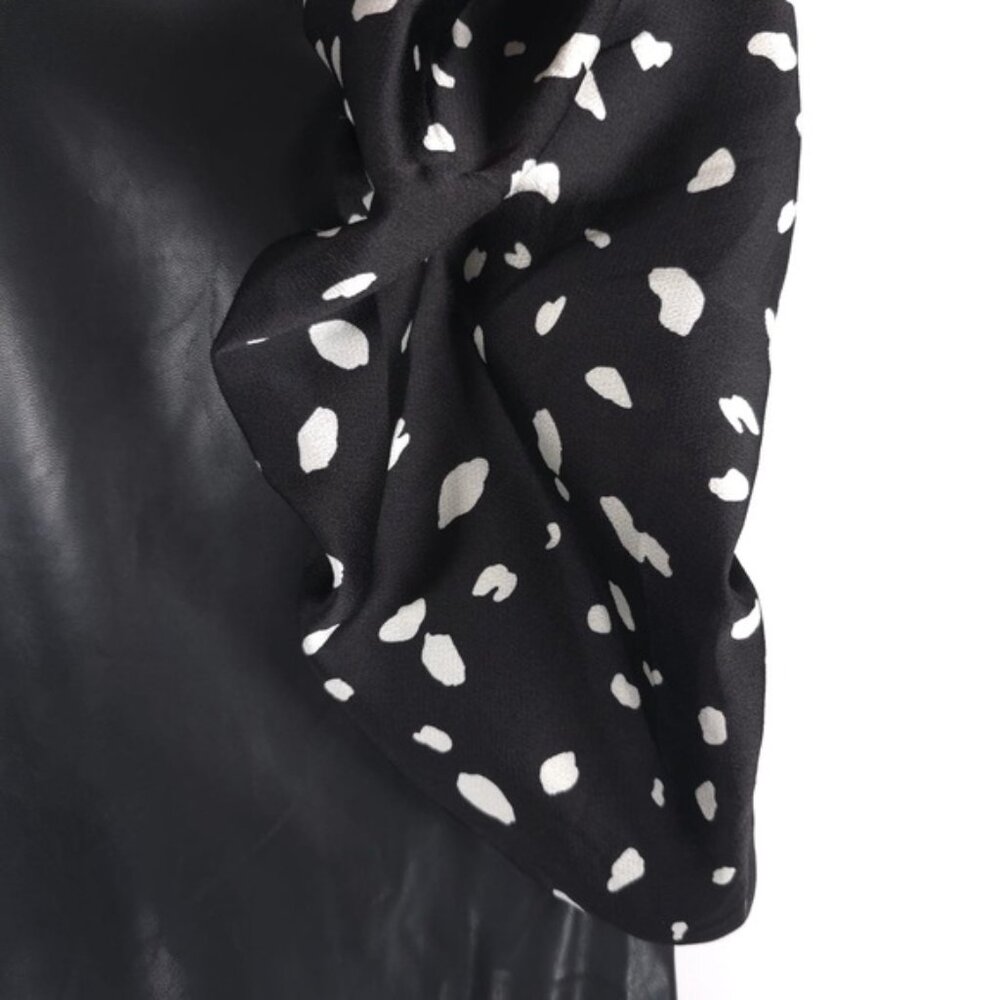 THML Lucia Mini Dress Faux Leather Polka Dot Ruffle Sleeves THS1220-1-BK SMALL‎ - Picture 10 of 12